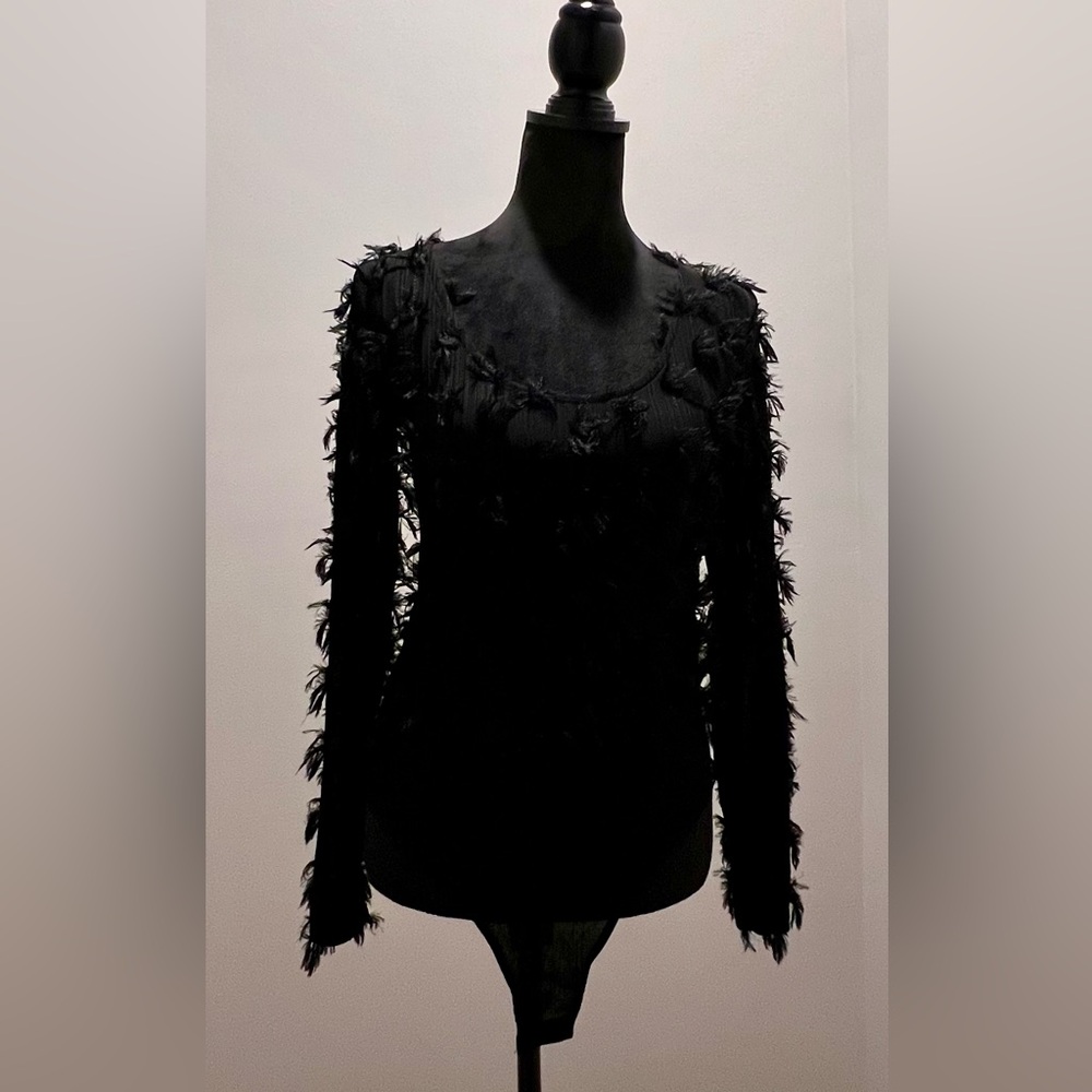 Zara Black Fringed Bodysuit Top (Never Worn)
